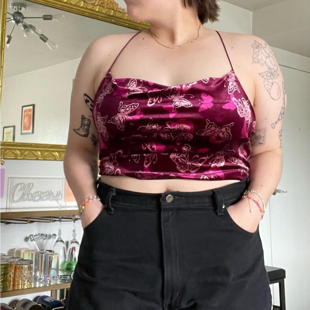 Velvet Butterfly Cowl Neck Tank